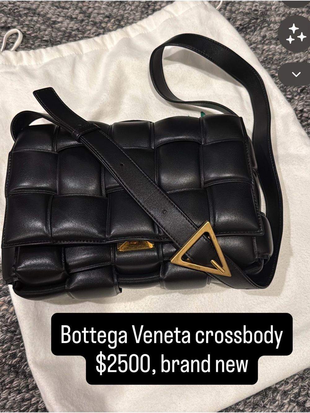 Bottega Veneta Black Padded Cassette Shoulder Bag with Gold-Tone Triangle Buckle